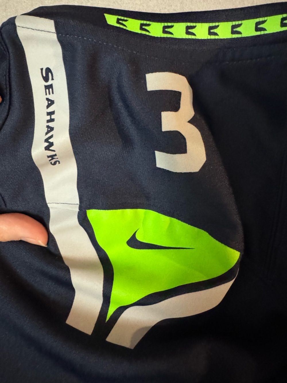 NFL Seattle Seahawks Navy & Neon Green #3 Women’s Jersey - Picture 8 of 11